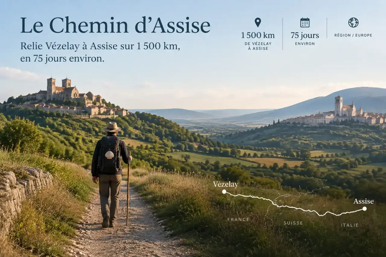 Le Chemin d’Assise relie Vézelay à Assise sur 1 500 km, en 75 jours environ