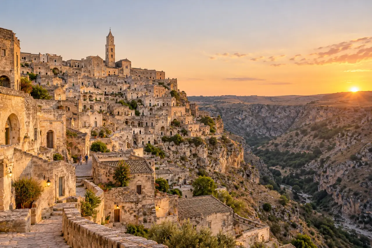 Sassi de Matera dans le sud de l'Italie, entre habitat rupestre et paysage de Basilicate
