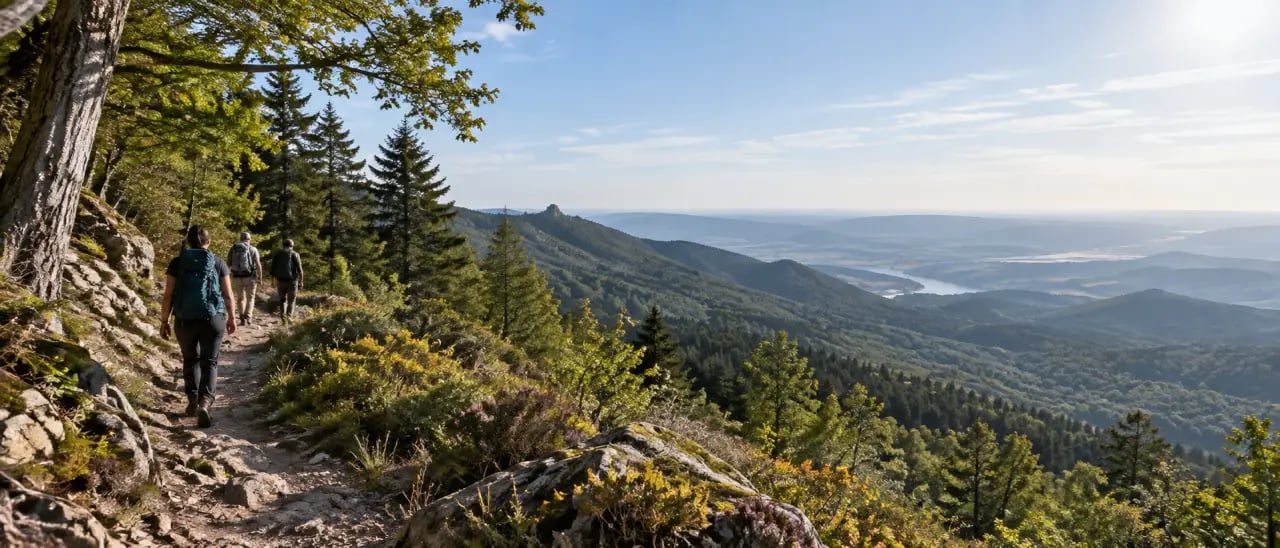 Paysage de randonnée montagne noire entre forêt et belvédère